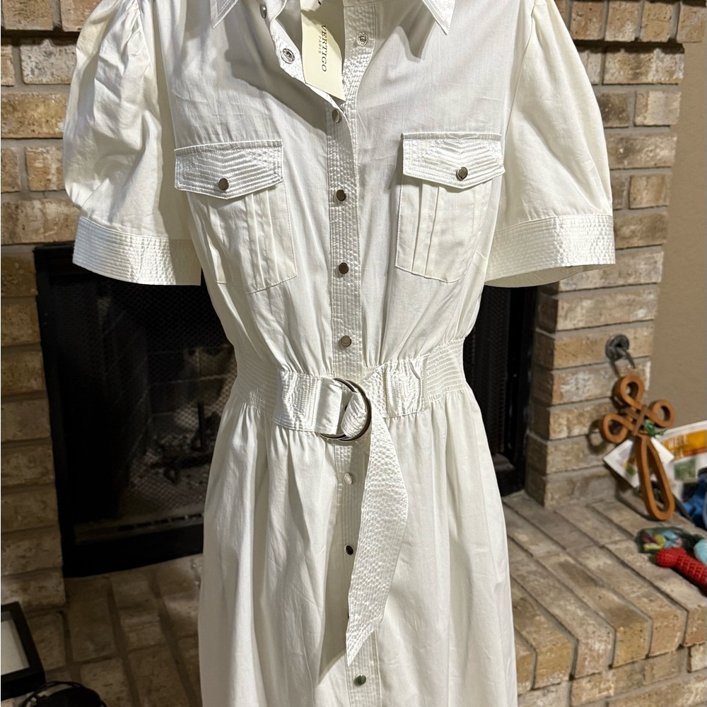 Vertigo Paris White Belted Shirt Dress